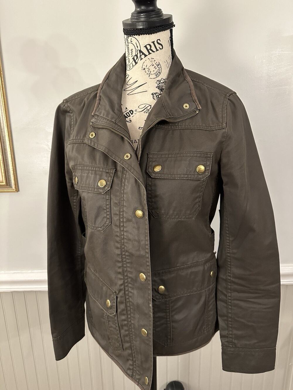 J Crew Womens Downtown Field Utility Jacket Waxed Cotton Army Green Size Small